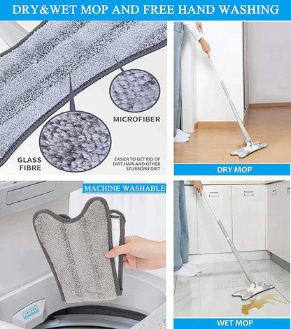 UK-0027 X Shape Microfiber Mop for Floor Cleaning,Dust Mop,Self Wringing,Ceramic & Wood Floor Cleaner Mop,Dry Wet Mop Hands-Free Manual Extrusion Household Cleaning Tool -with Mop Holde