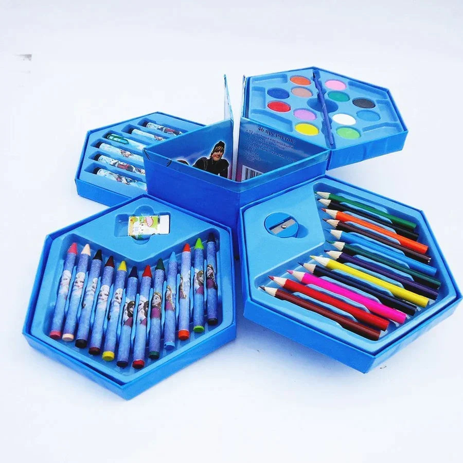 UK-0063 46 Pcs Plastic Art Colour Set With Color Pencil,Crayons,Oil Pastel&Sketch Pens,Multicolor