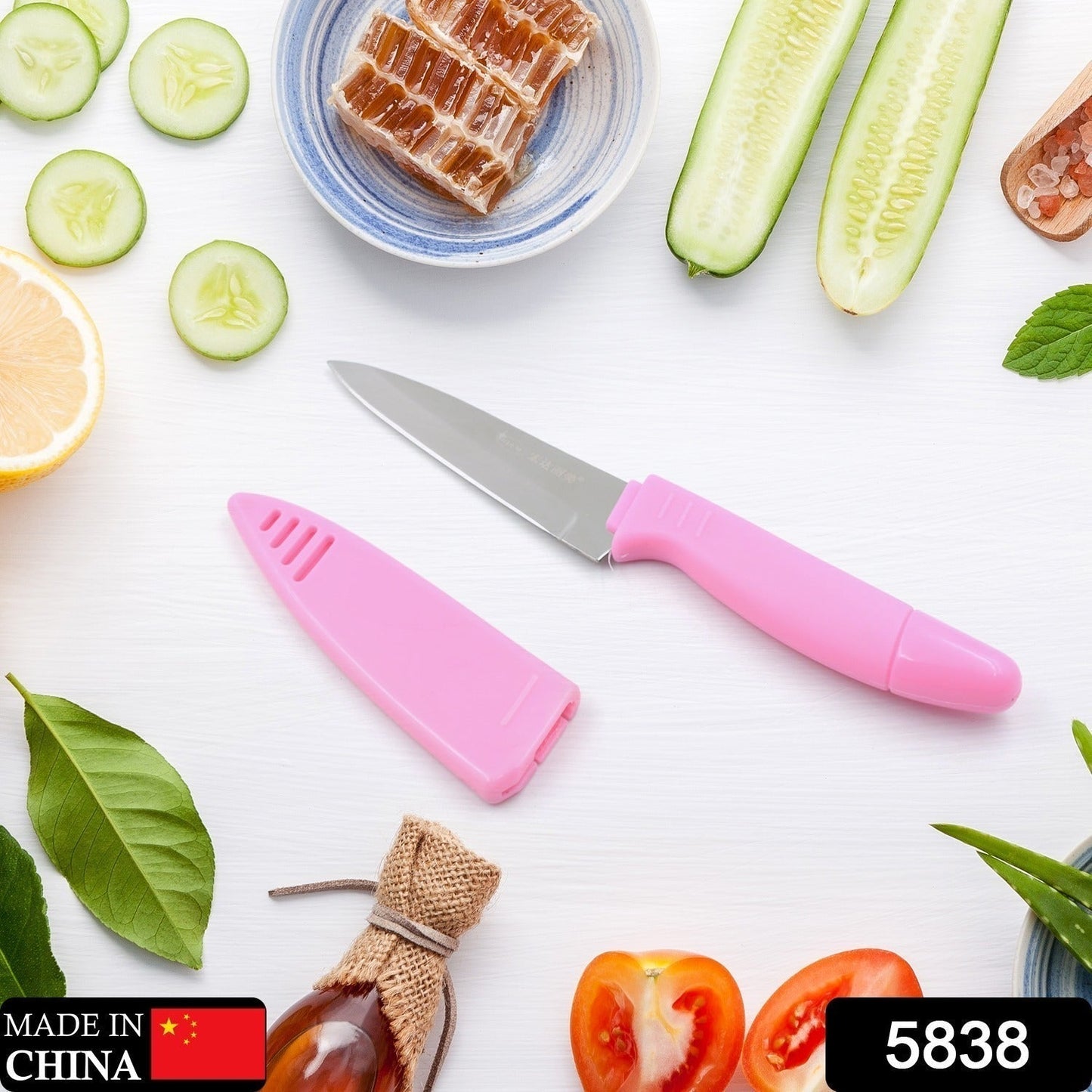 5838 Stainless Steel Fruit Knife, New Sharp and Durable Fruit Knife Small, Comfortable Non-slip Handle, with Protective Cover, Suitable for Most Types of Vegetables and Fruits(1 Pc)