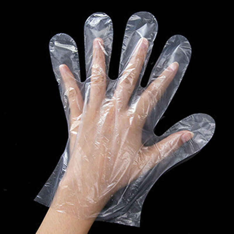 0670 Plastic Transparent Disposable Clear Gloves (White) (100Pc) DeoDap