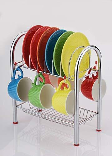 746_Stainless Steel 2 Layer Plate & Bowl Stand Kitchen Utensil Rack/Cutlery Stand DeoDap