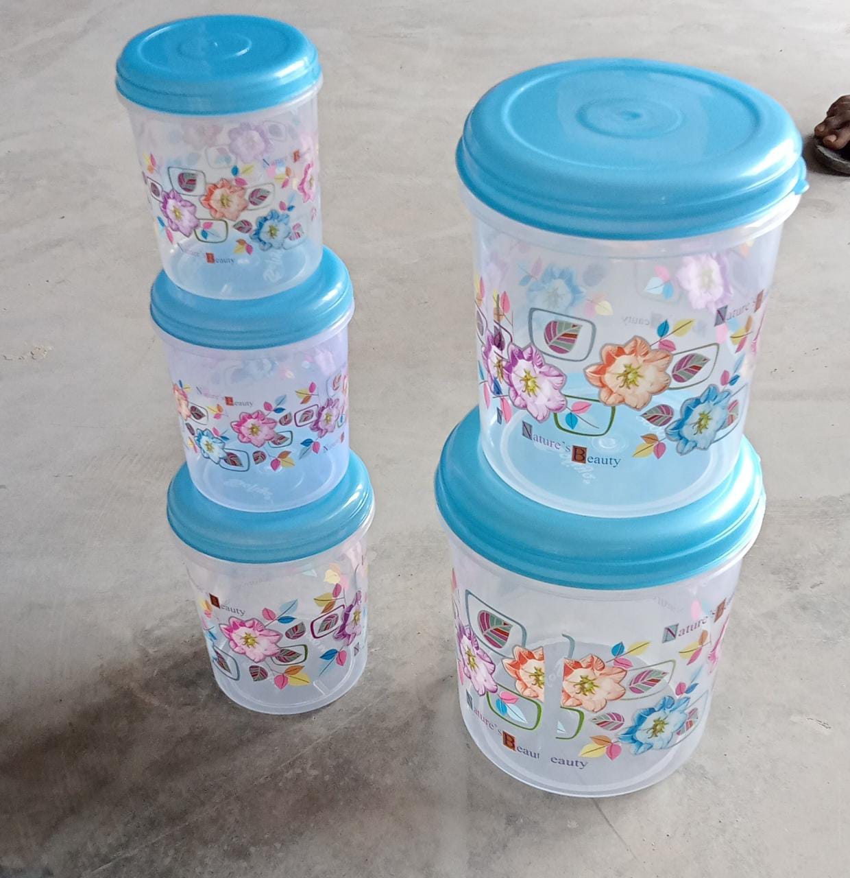 2446 Plastic Transparent Container Air Tight Dabba Set (3000ml, 2000ml, 1000ml, 750ml, 500ml)