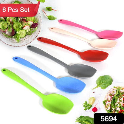 Multipurpose Silicone Spoon, Silicone Basting Spoon Non-Stick Kitchen Utensils Household Gadgets Heat-Resistant Non Stick Spoons Kitchen Cookware Items For Cooking and Baking (6 Pcs Set)