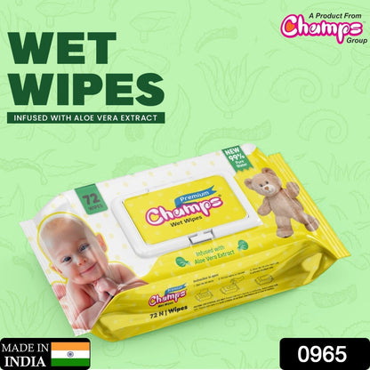 0965 Champs Premium Wet Wipes Infused With Aloe Vera Extract Wet Wipes (72 N Wipes )