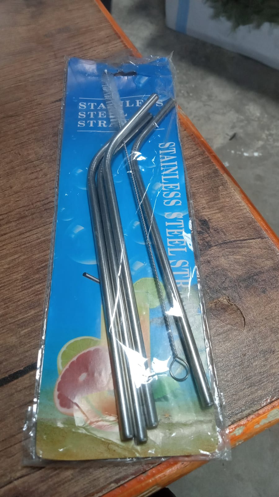 1733 Reusable Stainless Steel Drinking Straws Bent (4 Bent Straws, 1 Brush)