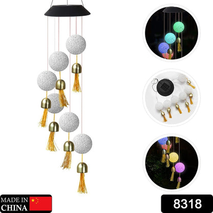 8318 Solar Crystal Ball Wind Chime, Color Changing Solar Powered LED Hanging Wind Chime Light Mobile for Patio Yard Garden Home Outdoor Night Decor, Gifts