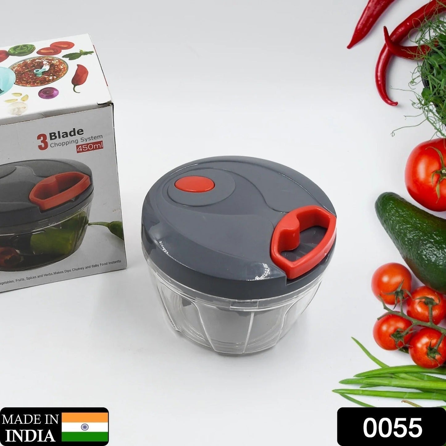 0055 Plastic Mini Handy and Compact Chopper With 3 Blades for Chopping Vegetables and Fruits for Your Kitchen