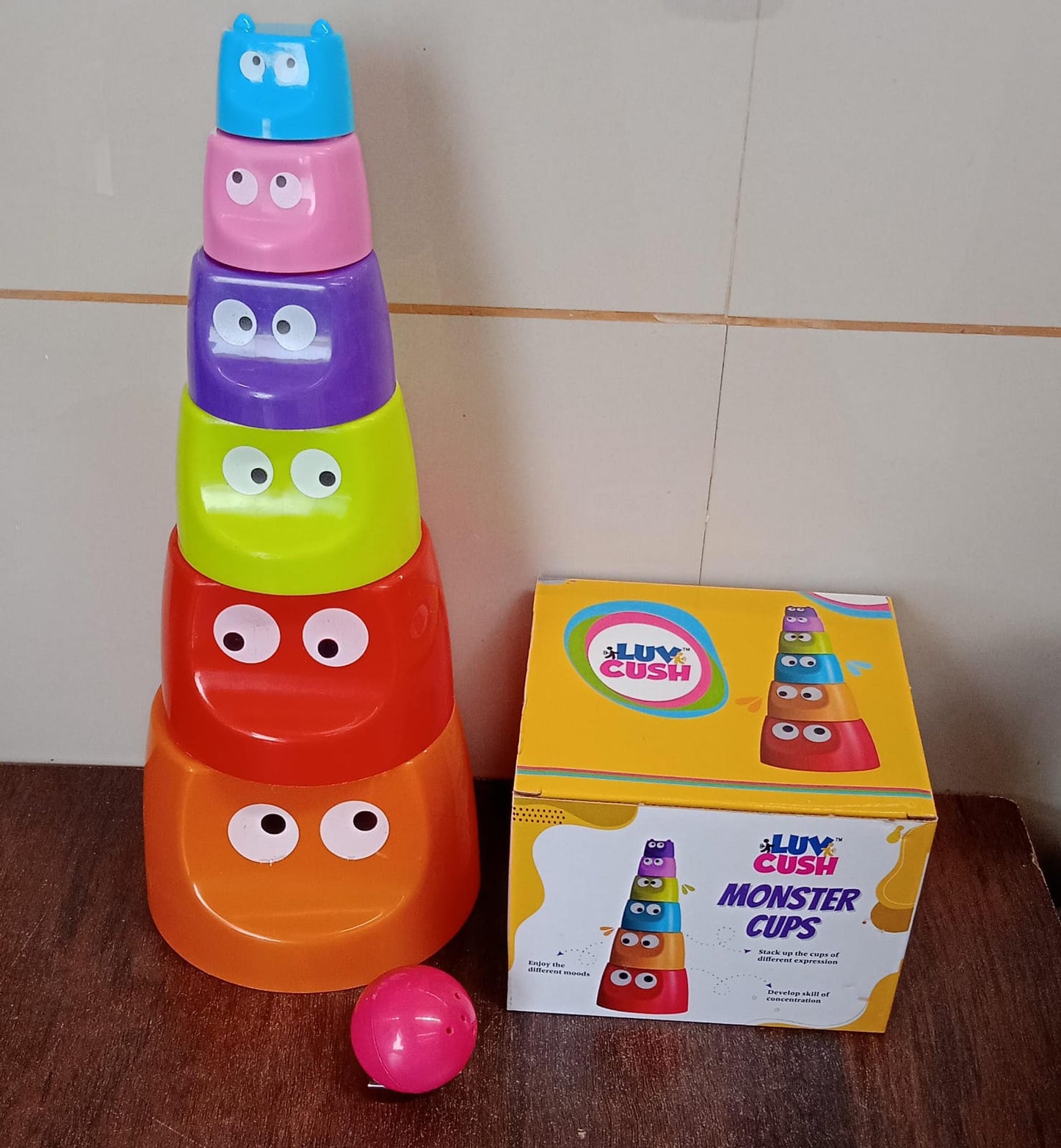 17996 Monster Cups - Activity Toy for Babies 5+ Months Plastic Multicolor Infant & Preschool Toys Develops Motor & Reasoning Skills Birthday Gifts for Boys Girls Age 5+ Months Kids (1 Set)