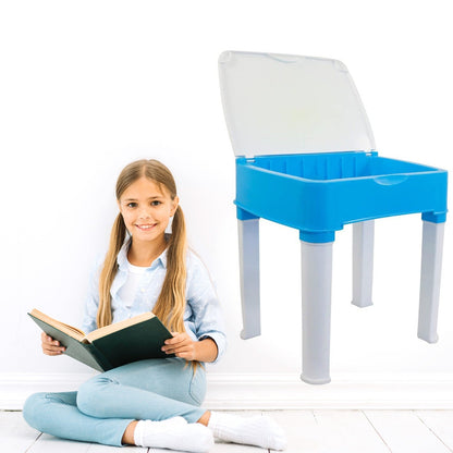 4594 Study Table And Chair Set For Boys And Girls With Small Box Space For Pencils Plastic High Quality Study Table (Blue)