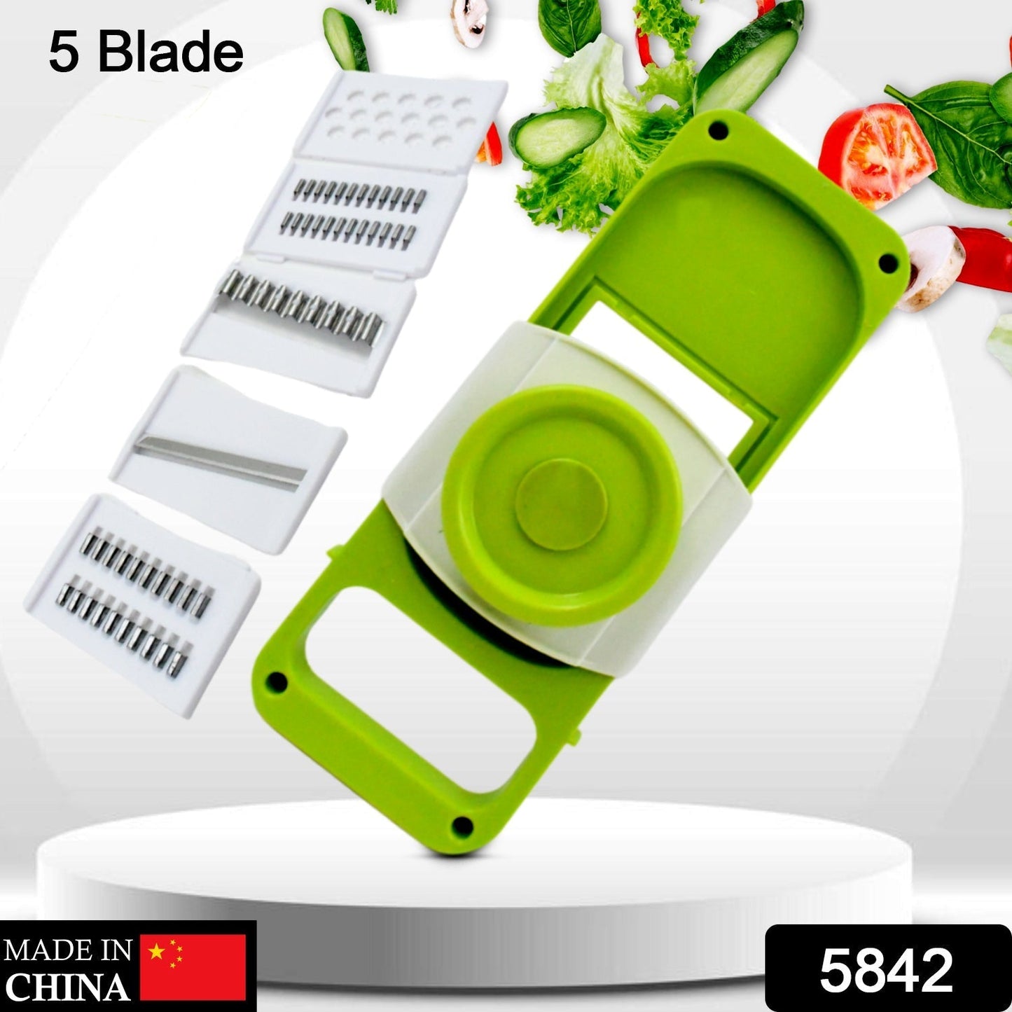 5842 Slicer for Kitchen 5 in 1 Foldable Vegetable Slicer Blade Potato Cutter, Veggie Slicer, Onion Slicer, Julienne Grater with Protective Guards, Stainless Steel Blade