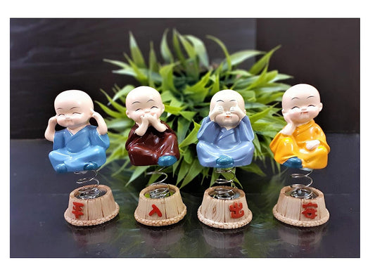 Monk Lamba for Vastu gives Positive Environment | Little Monk Doll ornament for Peace and Calm Environment | Great Vastu significance and Decorative Showpiece for Home/Office/Shop Decoration | Auto/Car Dashboard, Diwali and Christmas Gift | Set of 4 Pc -